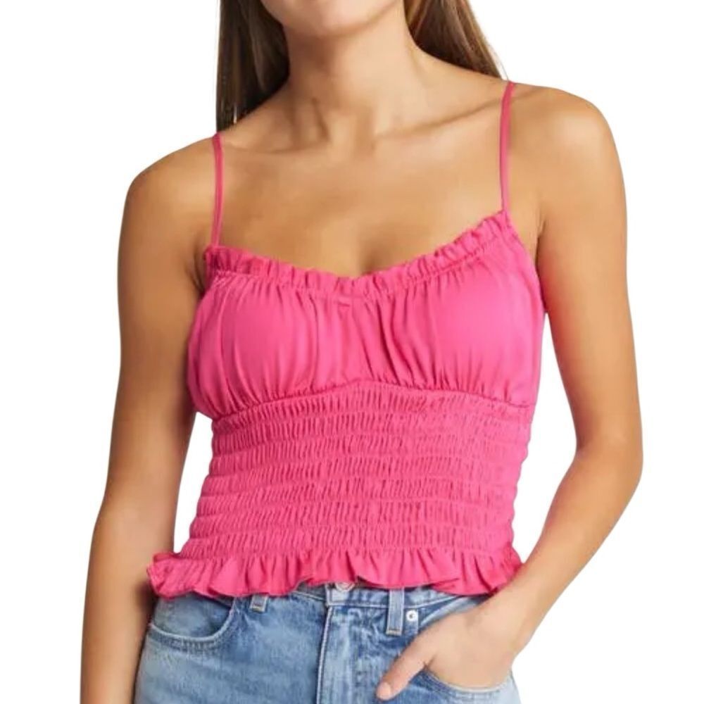 Pink Smocked Crop Cami Top